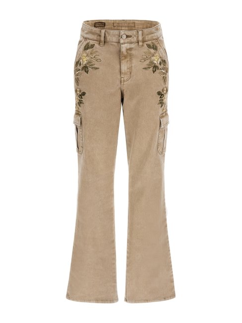 Pantalon Cargo Broderie Florale Beige Guess