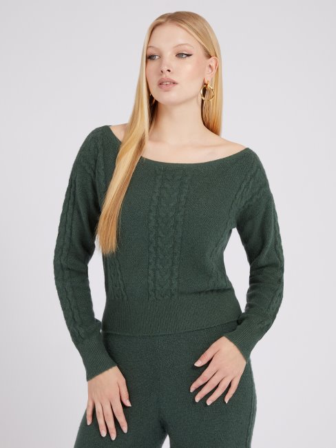 Pull Torsadé En Cachemire Mélangé Vert Guess