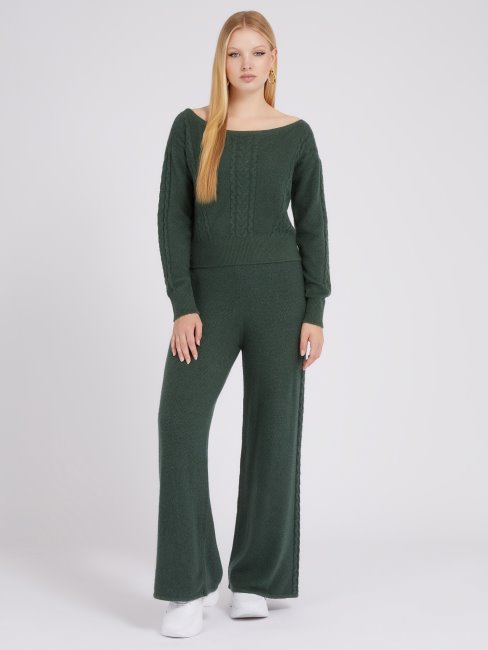 Pull Torsadé En Cachemire Mélangé Vert Guess