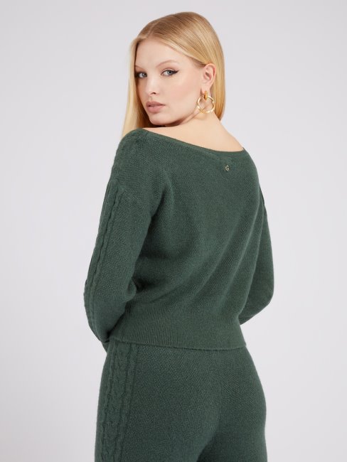 Pull Torsadé En Cachemire Mélangé Vert Guess