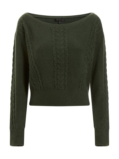Pull Torsadé En Cachemire Mélangé Vert Guess