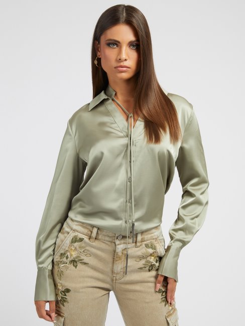 Chemise Guess Verte à Col Ras Du Cou
