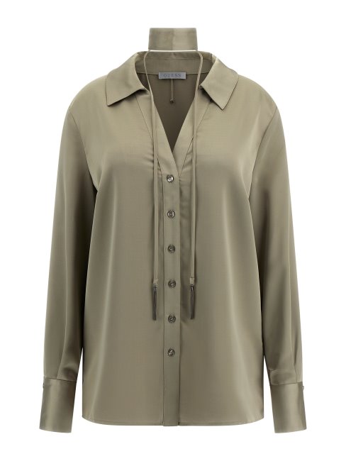 Chemise Guess Verte à Col Ras Du Cou