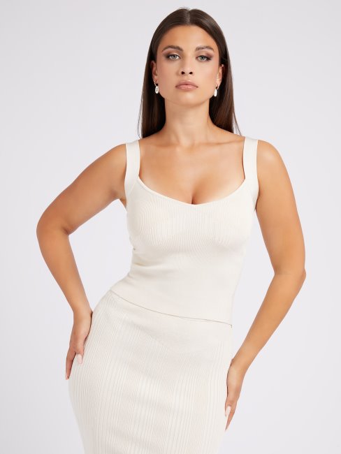 Pull Crème Débardeur Côtelé Guess