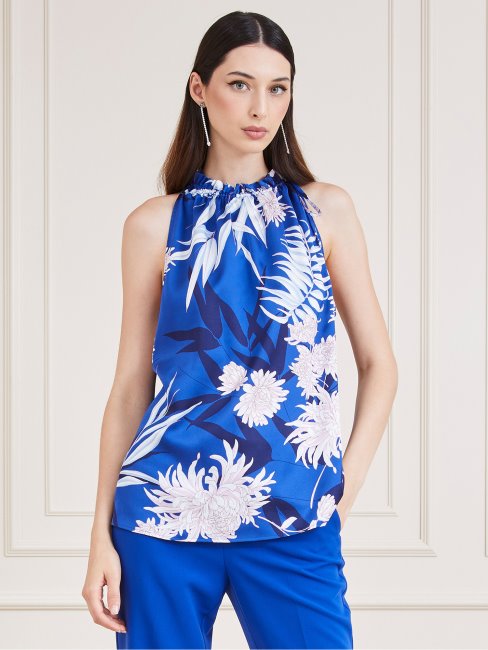 Guess Bleu Multi Marciano Haut Imprimé Sur L'ensemble