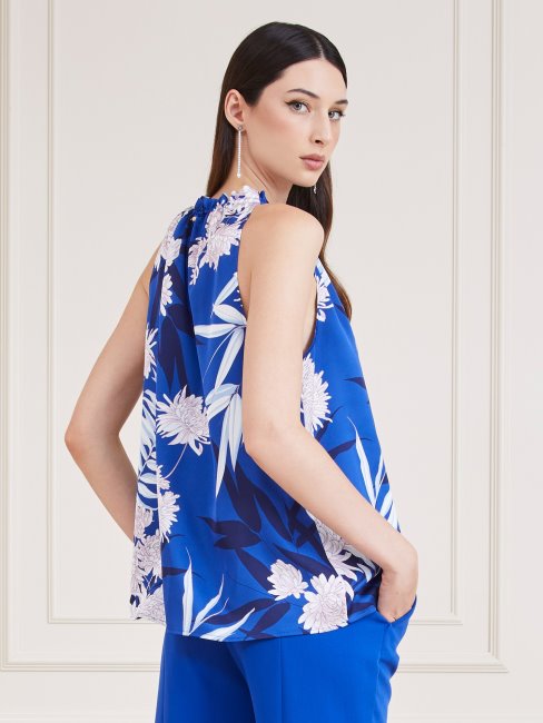 Guess Bleu Multi Marciano Haut Imprimé Sur L'ensemble