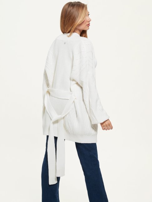 Cardigan Torsadé Blanc En Laine Mélangée Guess