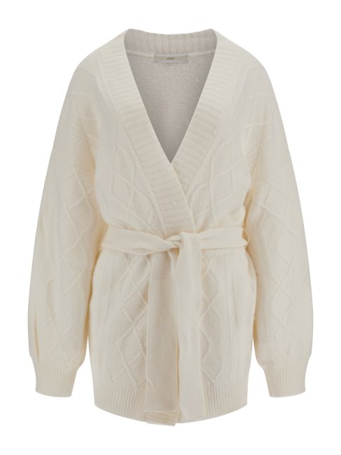 Cardigan Torsadé Blanc En Laine Mélangée Guess