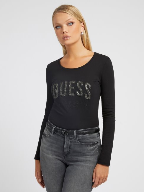 T-shirt Logo Strass Guess Noir