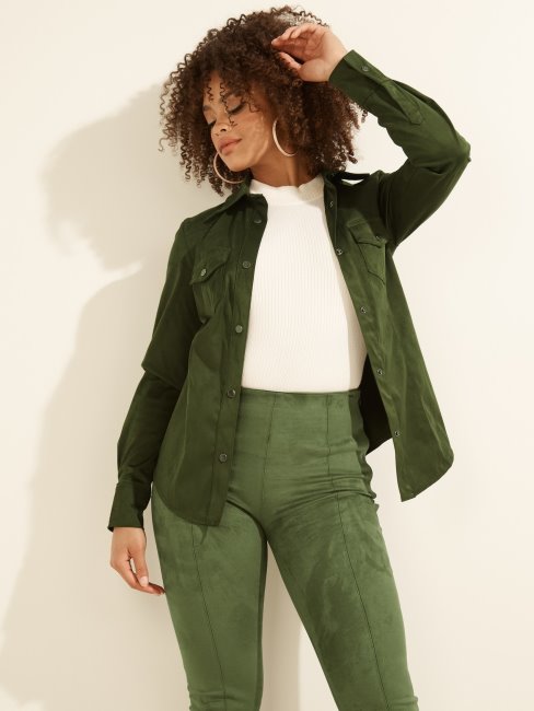 Chemise Guess Verte En Simili Daim