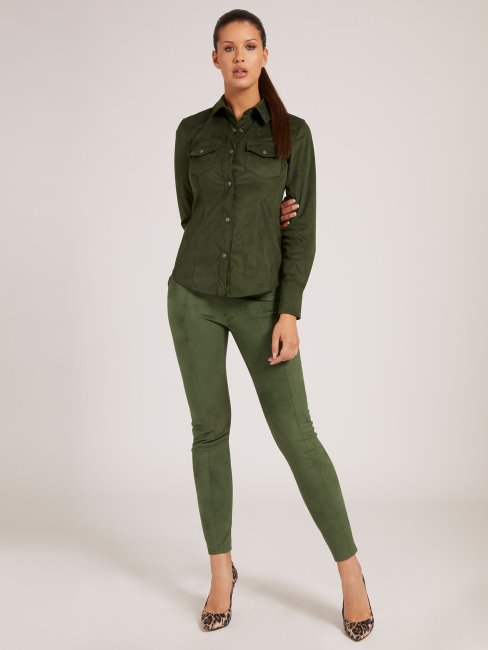 Chemise Guess Verte En Simili Daim