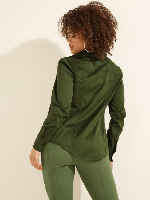 Chemise Guess Verte En Simili Daim