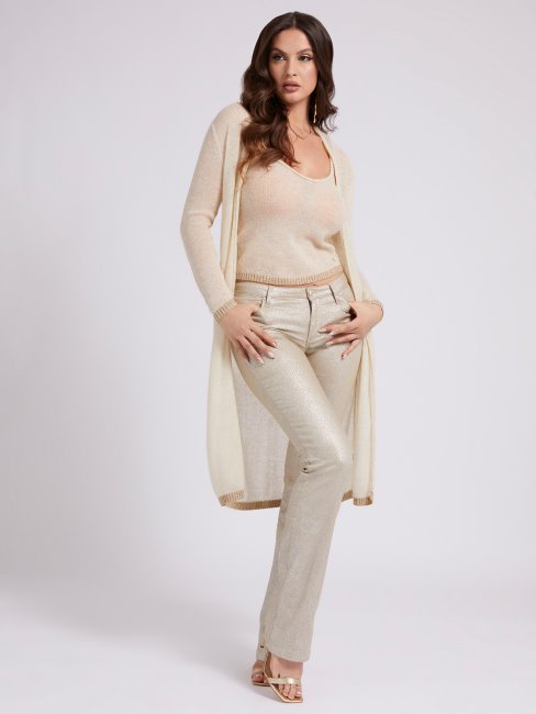 Guess Cardigan Long En Fil Lurex Crème