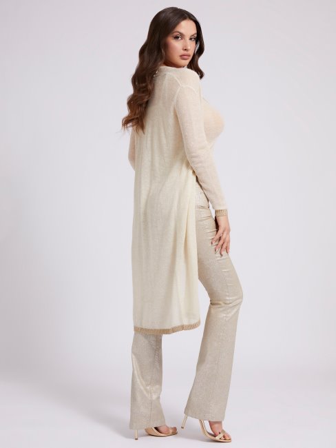 Guess Cardigan Long En Fil Lurex Crème