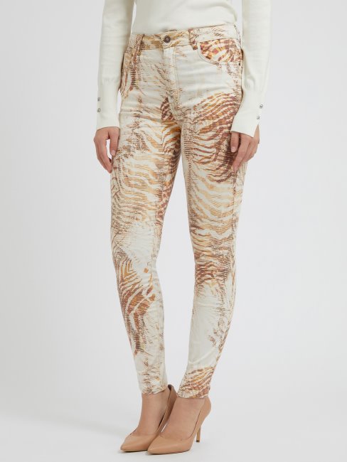 Pantalon En Jean Coupe Skinny à Imprimé Guess All Over Beige Multi