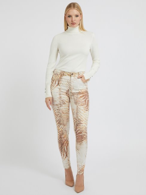 Pantalon En Jean Coupe Skinny à Imprimé Guess All Over Beige Multi