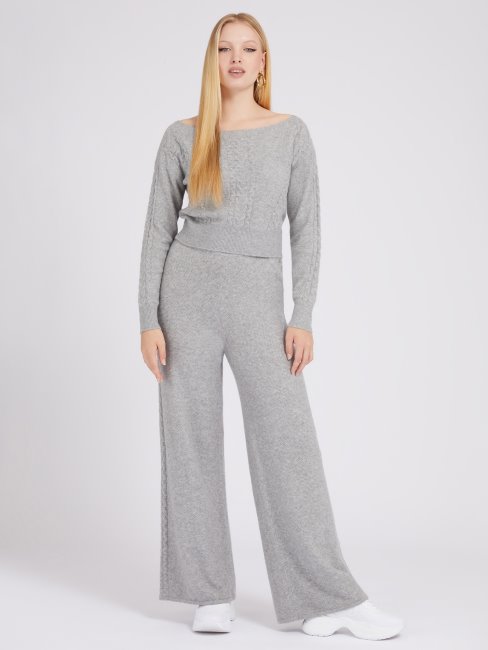 Pull En Cachemire Mélangé à Mailles Torsadées Grises Guess