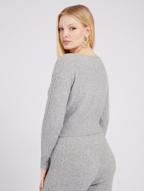 Pull En Cachemire Mélangé à Mailles Torsadées Grises Guess