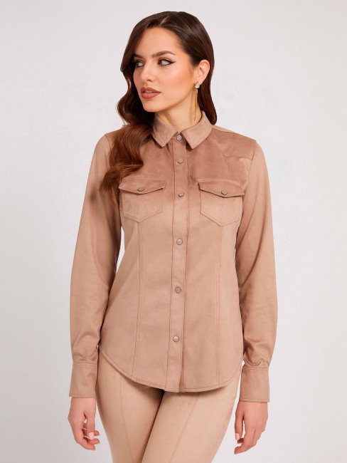 Chemise En Suédine Beige Guess