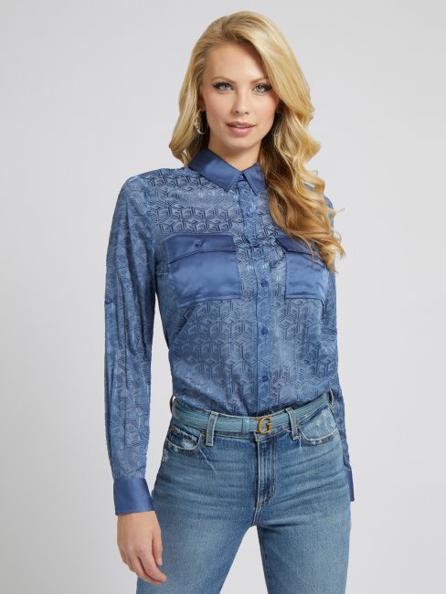 Chemise Bleu Clair à Imprimé Guess G Cube