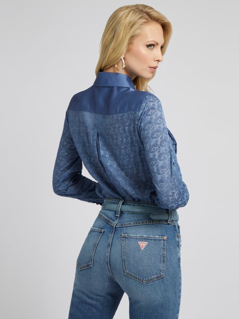 Chemise Bleu Clair à Imprimé Guess G Cube