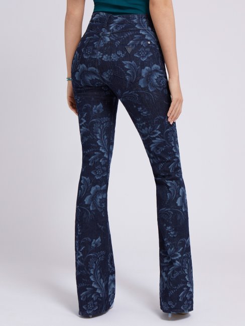 Pantalon Denim évasé Imprimé Fleurs Bleu Guess