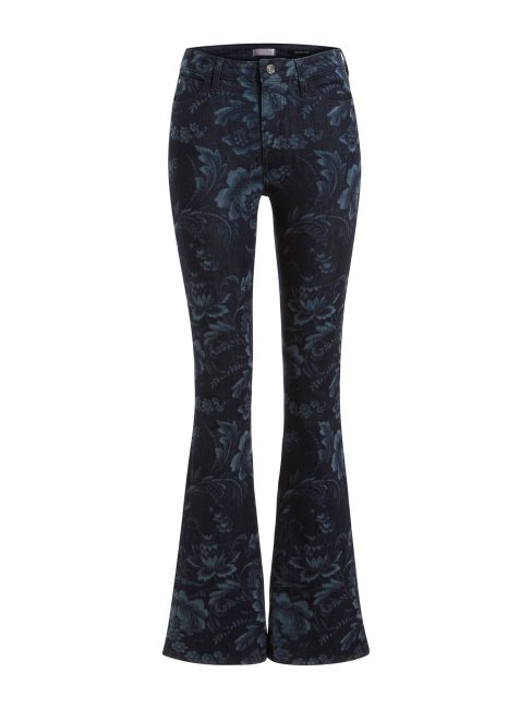 Pantalon Denim évasé Imprimé Fleurs Bleu Guess