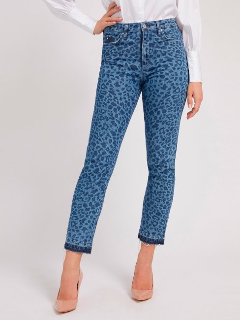 Pantalon En Jean Bleu Imprimé Animalier Guess