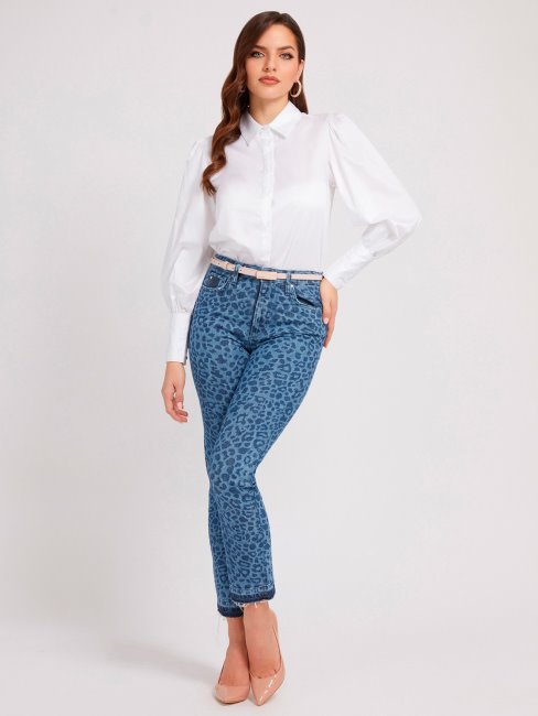 Pantalon En Jean Bleu Imprimé Animalier Guess