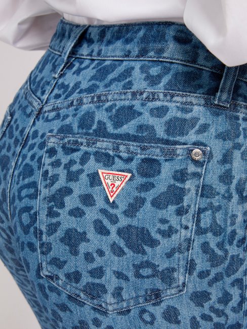 Pantalon En Jean Bleu Imprimé Animalier Guess