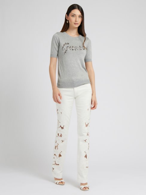 Pull Avec Logo Strass Devant Guess Gris Multi