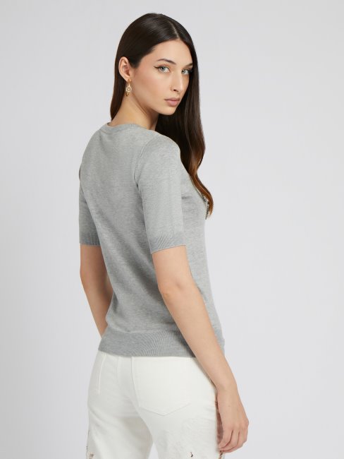 Pull Avec Logo Strass Devant Guess Gris Multi