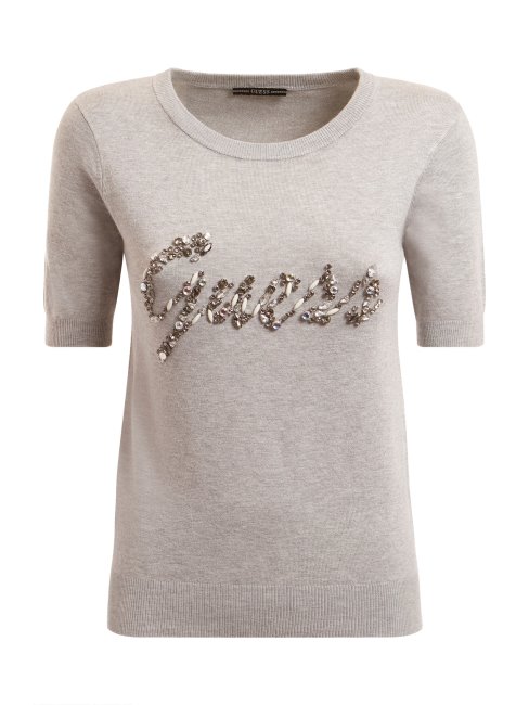 Pull Avec Logo Strass Devant Guess Gris Multi