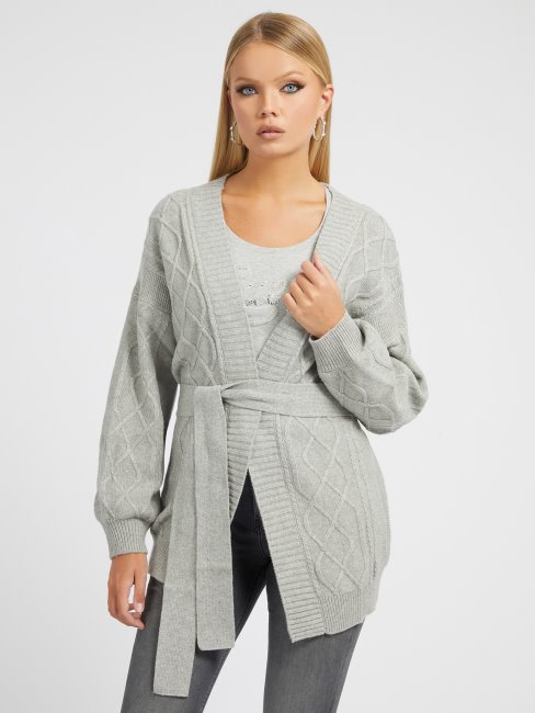 Guess Cardigan Gris En Laine Mélangée à Mailles Torsadées