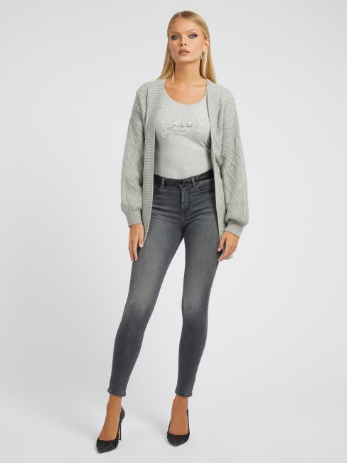 Guess Cardigan Gris En Laine Mélangée à Mailles Torsadées