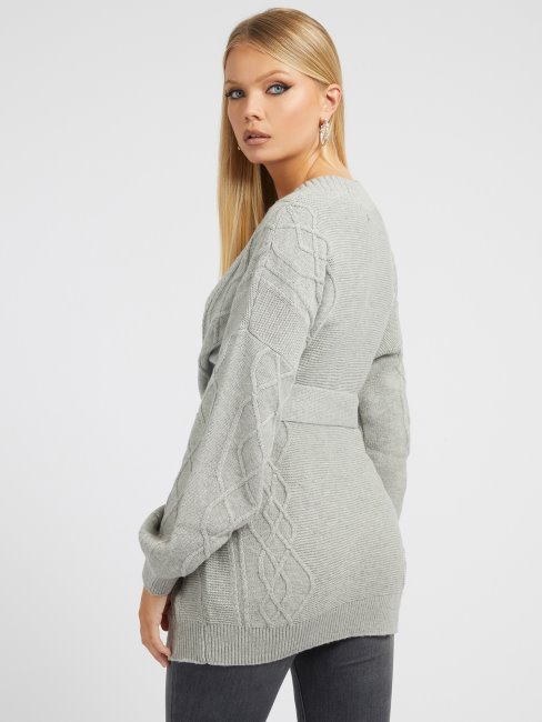 Guess Cardigan Gris En Laine Mélangée à Mailles Torsadées