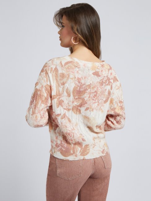 Pull En Laine Mélangée Fantaisie Florale Guess