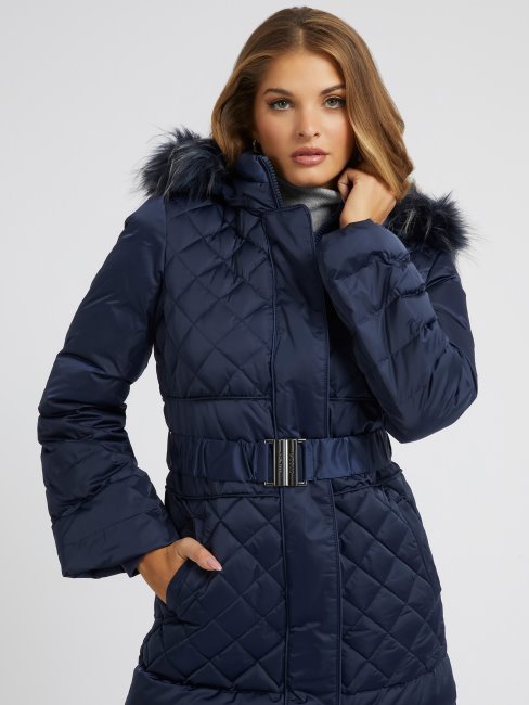 Doudoune Longue En Couette Bleu Bleu Guess
