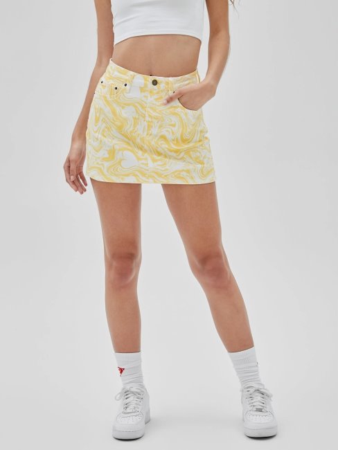Jupe En Jean Imprimé All Over Jaune Guess