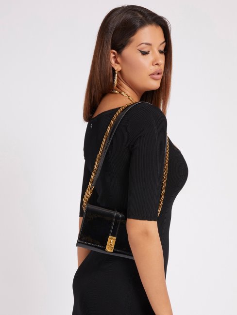 Mini Sac à Bandoulière Virtuel Verni Noir Guess