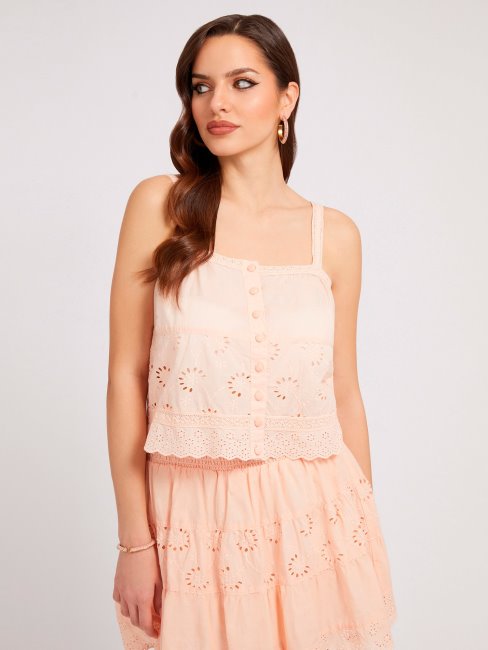 Top Rose Foncé à Détails D'œillets