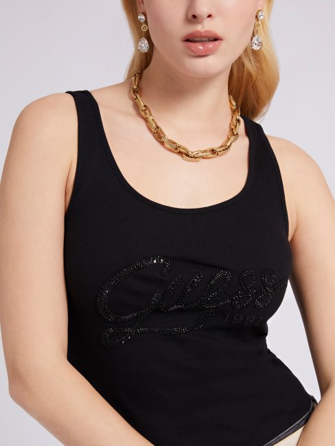 Débardeur Logo Strass Noir Guess