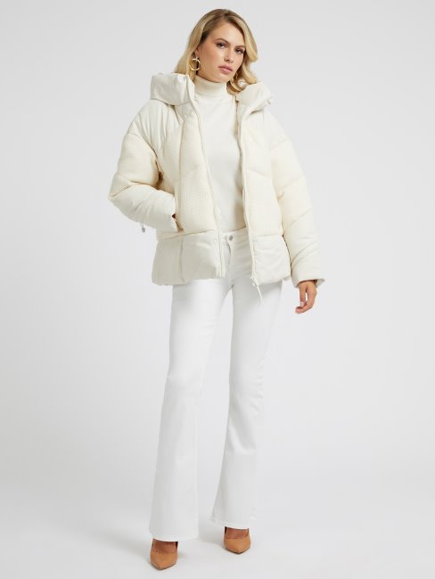 Doudoune Blanche à Empiècement En Tweed Guess