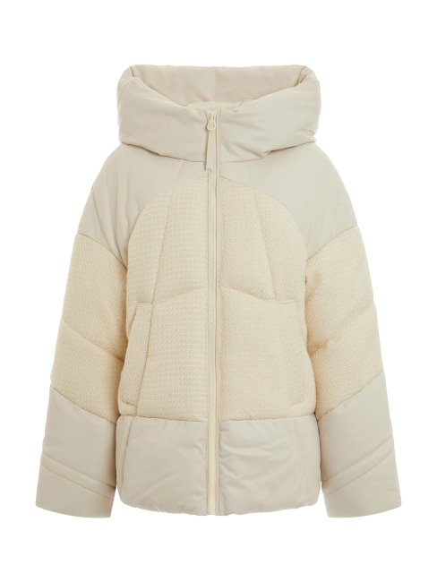 Doudoune Blanche à Empiècement En Tweed Guess