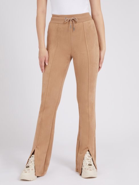 Pantalon évasé En Faux Suède Beige Guess