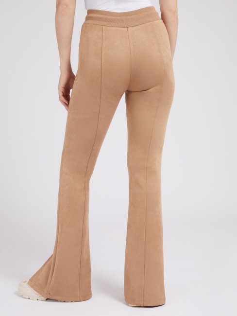Pantalon évasé En Faux Suède Beige Guess