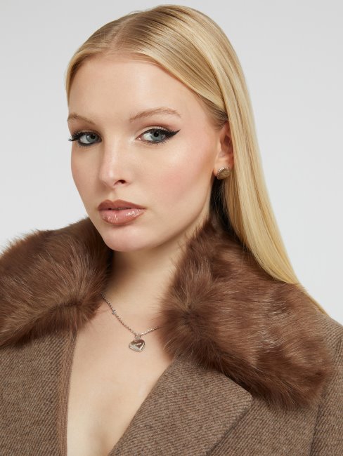 Guess Manteau Beige En Laine Mélangée à Col En Fausse Fourrure