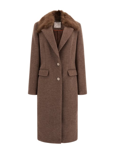 Guess Manteau Beige En Laine Mélangée à Col En Fausse Fourrure