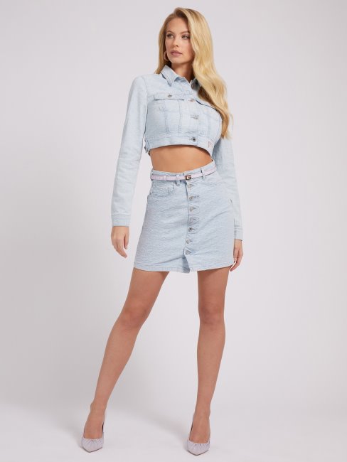 Jupe En Jean Logo All Over Bleu Guess