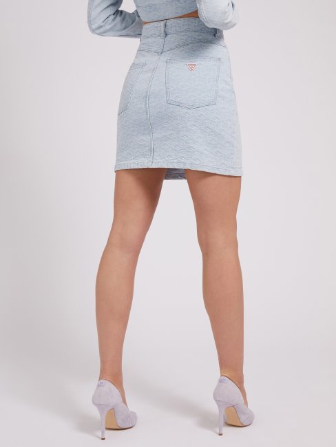 Jupe En Jean Logo All Over Bleu Guess